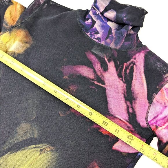 FUZZI Italy Bodycon Turtleneck Mesh Top Medium Black Floral - Picture 11 of 15